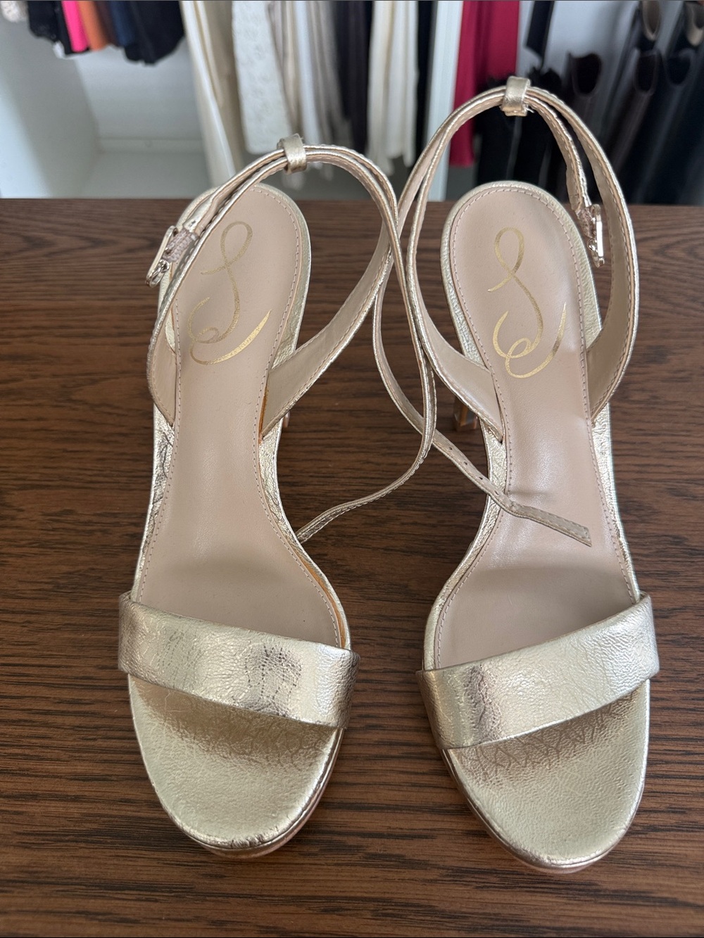 Sam Edelman Metallic Gold Strappy Slingback Heels 7.5 NEW